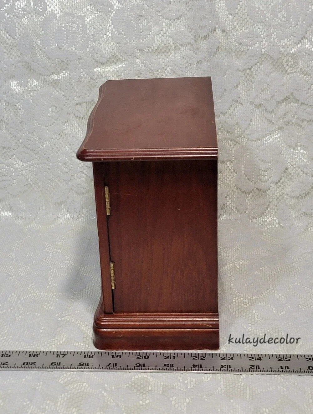 Vintage Wooden Jewelry Box Organizer 3 Drawer Mirrored Floral Glass Door Trinket
